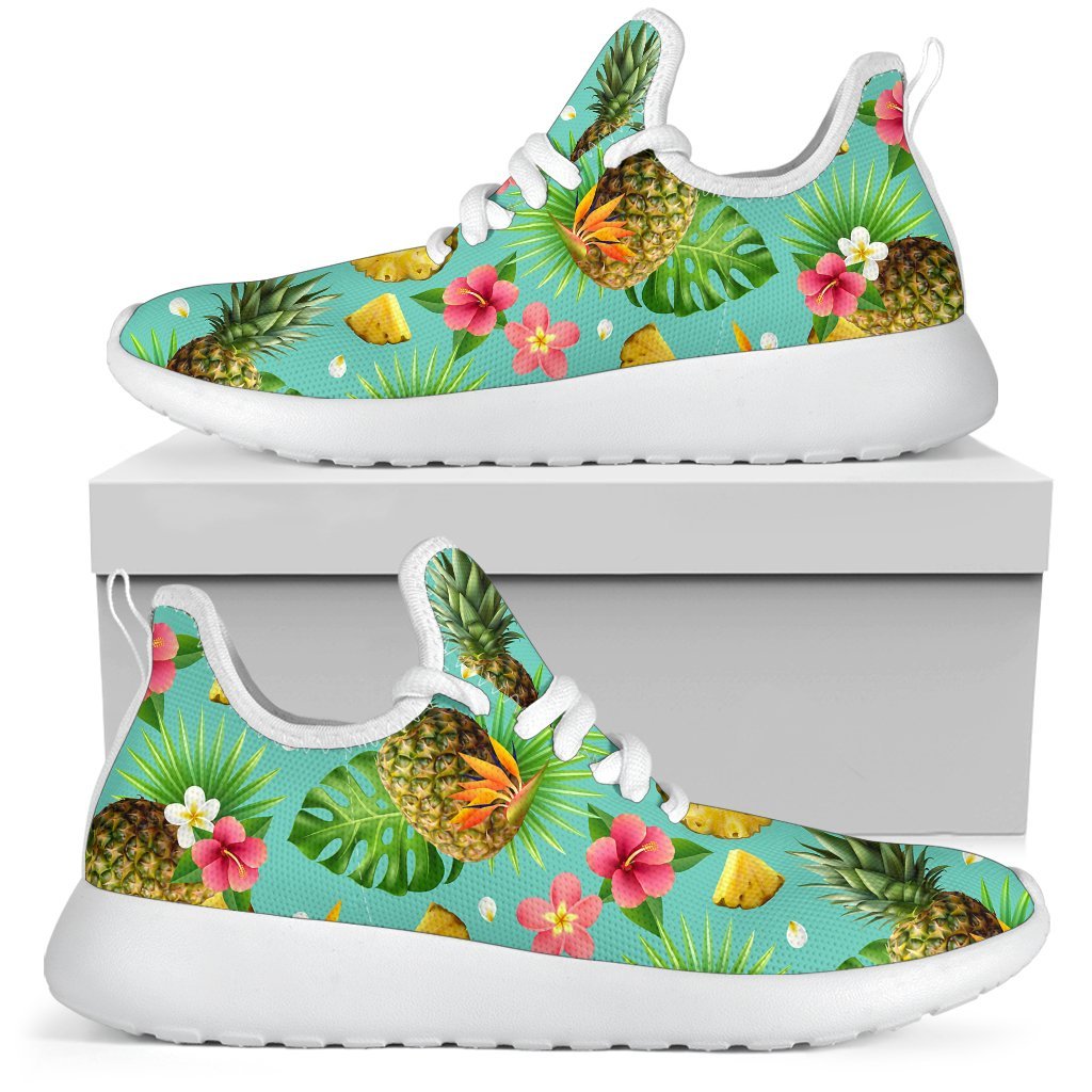 Blue Aloha Pineapple Pattern Print Mesh Knit Shoes GearFrost