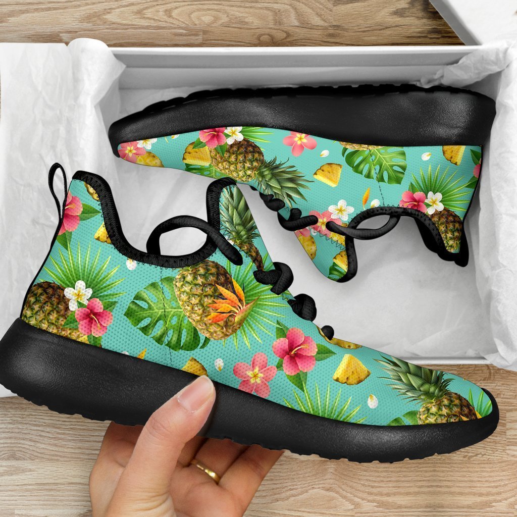 Blue Aloha Pineapple Pattern Print Mesh Knit Shoes GearFrost