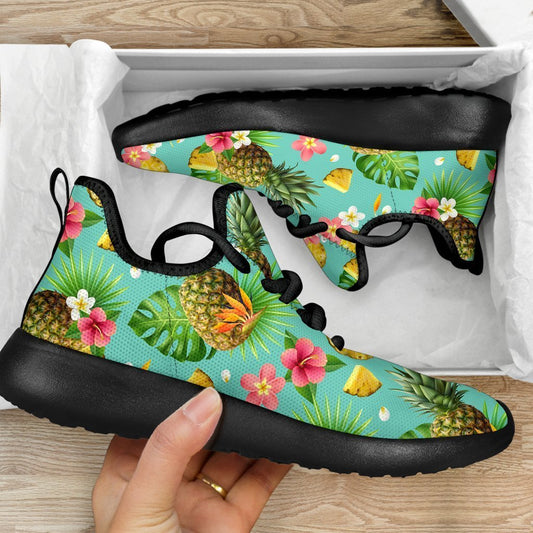 Blue Aloha Pineapple Pattern Print Mesh Knit Shoes GearFrost