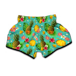 Blue Aloha Pineapple Pattern Print Muay Thai Boxing Shorts