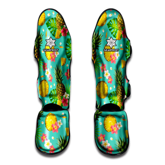 Blue Aloha Pineapple Pattern Print Muay Thai Shin Guard