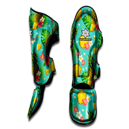 Blue Aloha Pineapple Pattern Print Muay Thai Shin Guard
