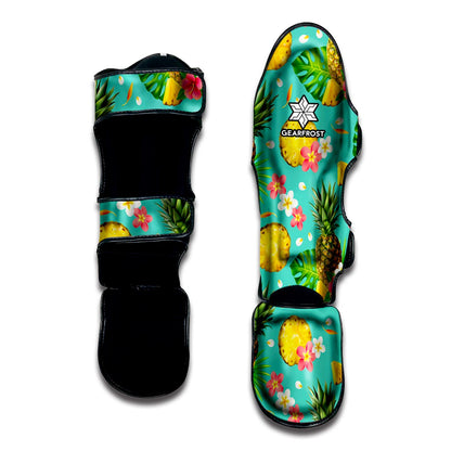 Blue Aloha Pineapple Pattern Print Muay Thai Shin Guard