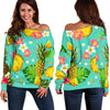 Blue Aloha Pineapple Pattern Print Off Shoulder Sweatshirt GearFrost