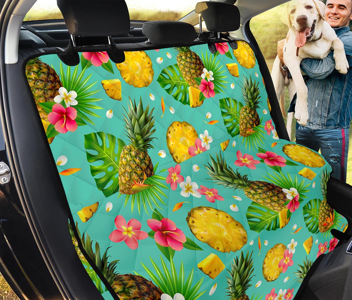Blue Aloha Pineapple Pattern Print Pet Car Back Seat Cover