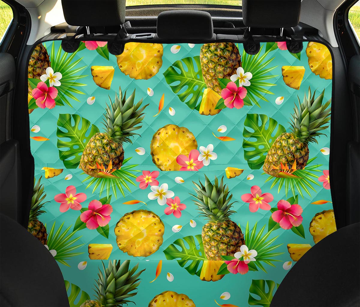 Blue Aloha Pineapple Pattern Print Pet Car Back Seat Cover