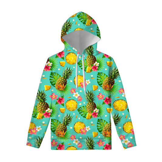Blue Aloha Pineapple Pattern Print Pullover Hoodie