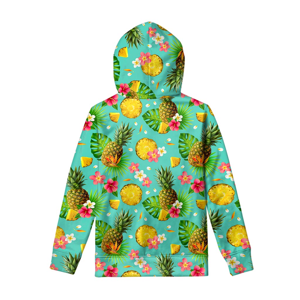 Blue Aloha Pineapple Pattern Print Pullover Hoodie