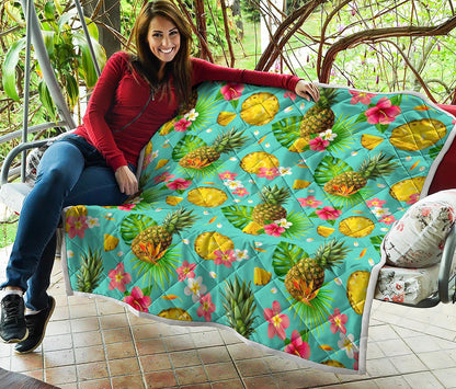 Blue Aloha Pineapple Pattern Print Quilt