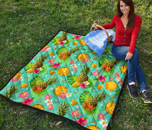 Blue Aloha Pineapple Pattern Print Quilt