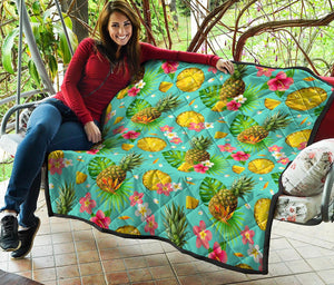 Blue Aloha Pineapple Pattern Print Quilt