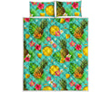 Blue Aloha Pineapple Pattern Print Quilt Bed Set