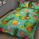 Blue Aloha Pineapple Pattern Print Quilt Bed Set