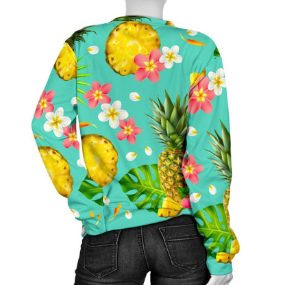 Blue Aloha Pineapple Pattern Print Women's Crewneck Sweatshirt GearFrost