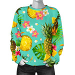 Blue Aloha Pineapple Pattern Print Women's Crewneck Sweatshirt GearFrost