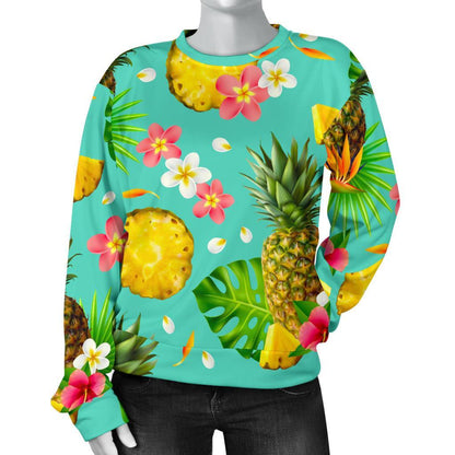 Blue Aloha Pineapple Pattern Print Women's Crewneck Sweatshirt GearFrost