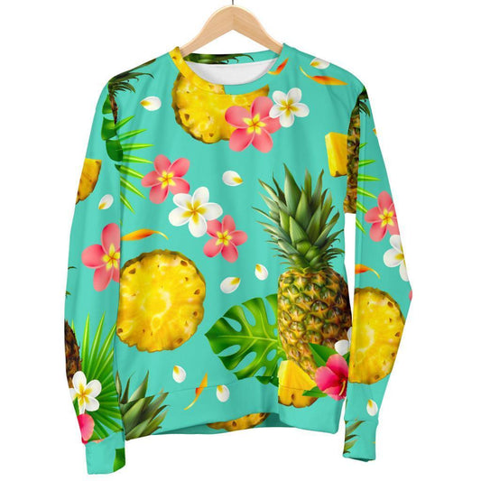 Blue Aloha Pineapple Pattern Print Women's Crewneck Sweatshirt GearFrost