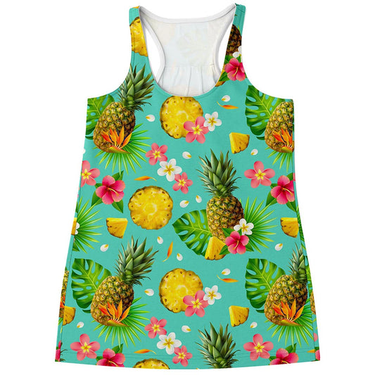 Blue Aloha Pineapple Pattern Print Women's Racerback Tank Top