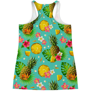 Blue Aloha Pineapple Pattern Print Women's Racerback Tank Top