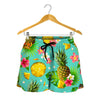 Blue Aloha Pineapple Pattern Print Women's Shorts