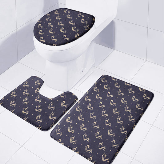 Blue And Beige Mantis Pattern Print 3 Piece Bath Mat Set