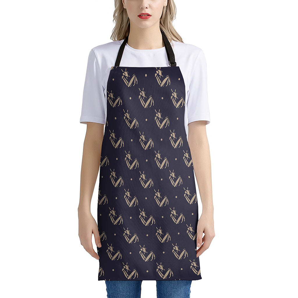 Blue And Beige Mantis Pattern Print Apron