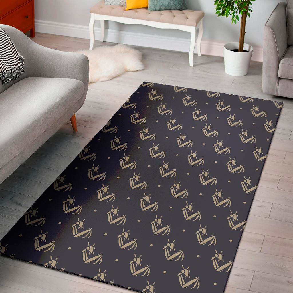 Blue And Beige Mantis Pattern Print Area Rug