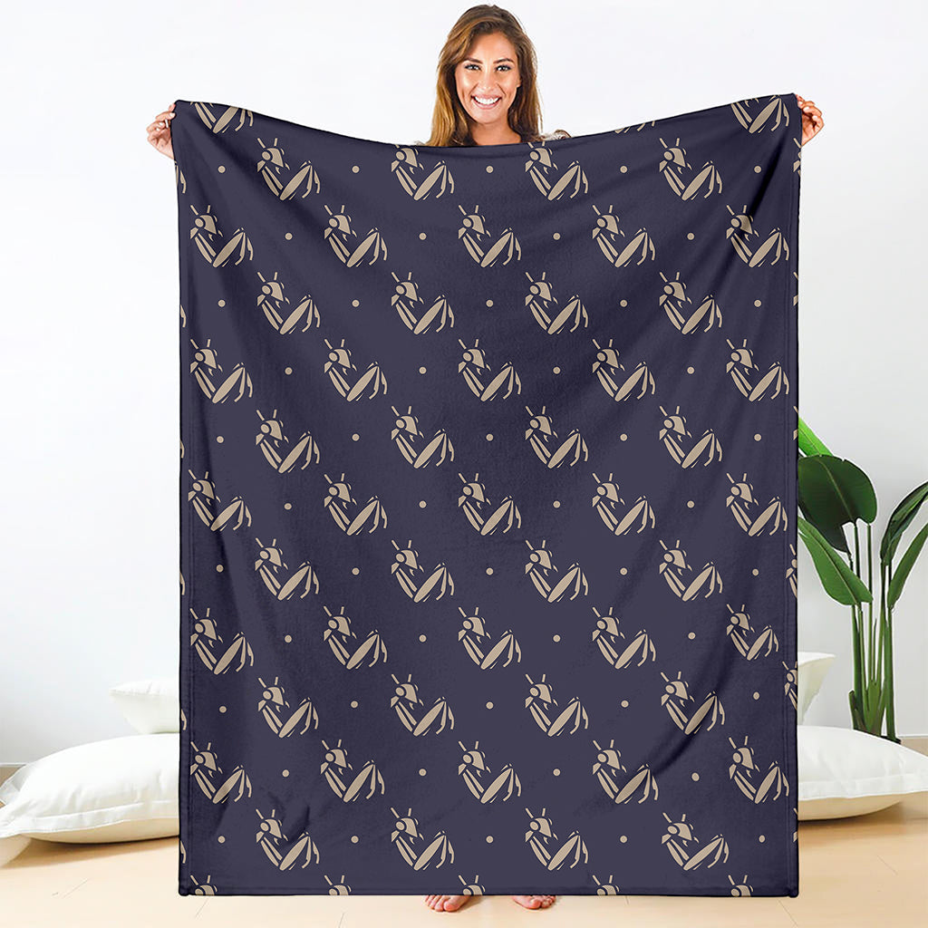 Blue And Beige Mantis Pattern Print Blanket