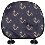Blue And Beige Mantis Pattern Print Car Headrest Covers