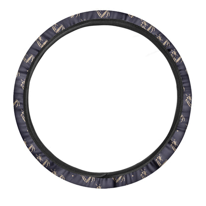 Blue And Beige Mantis Pattern Print Car Steering Wheel Cover