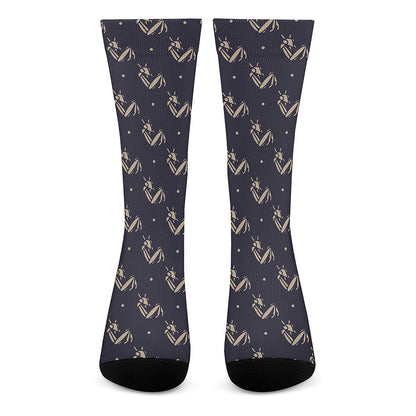 Blue And Beige Mantis Pattern Print Crew Socks