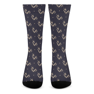 Blue And Beige Mantis Pattern Print Crew Socks