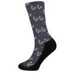 Blue And Beige Mantis Pattern Print Crew Socks