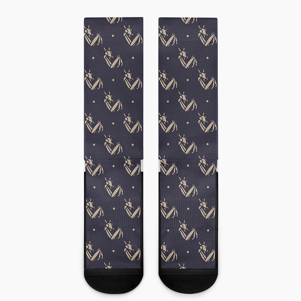 Blue And Beige Mantis Pattern Print Crew Socks