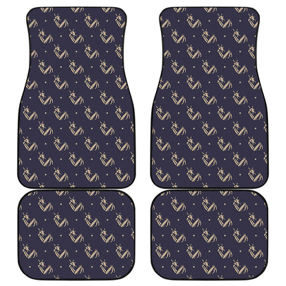 Blue And Beige Mantis Pattern Print Front and Back Car Floor Mats
