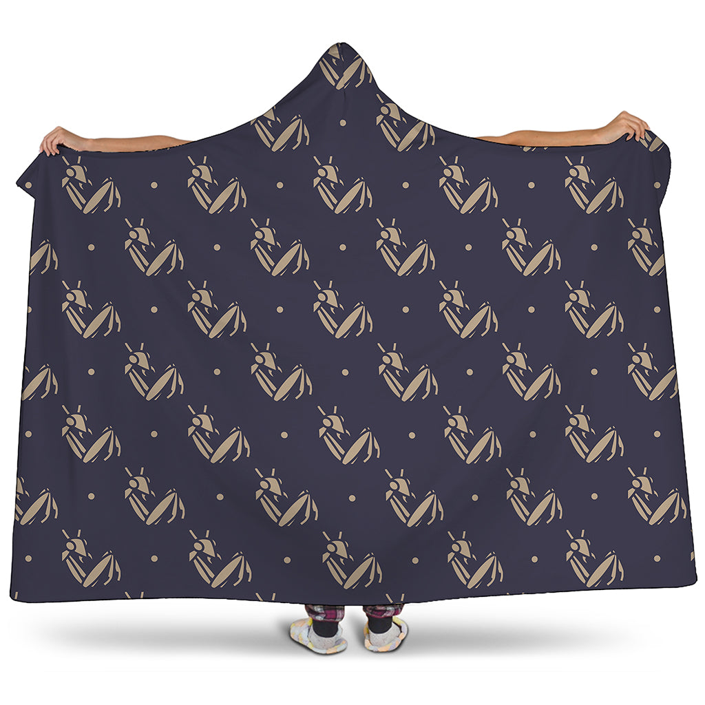 Blue And Beige Mantis Pattern Print Hooded Blanket