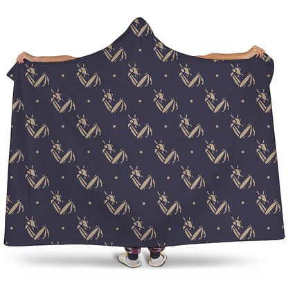 Blue And Beige Mantis Pattern Print Hooded Blanket