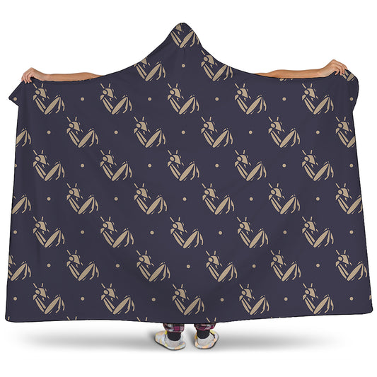 Blue And Beige Mantis Pattern Print Hooded Blanket