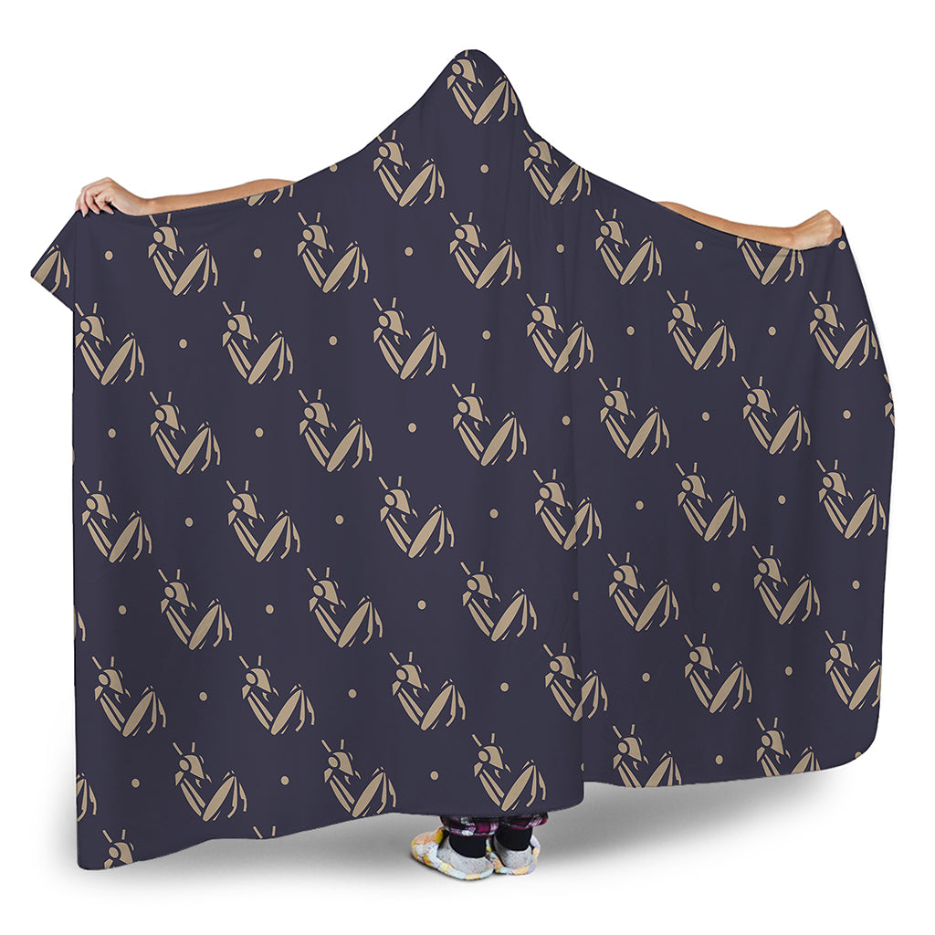Blue And Beige Mantis Pattern Print Hooded Blanket