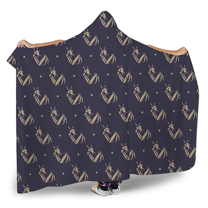 Blue And Beige Mantis Pattern Print Hooded Blanket