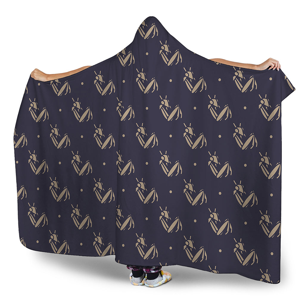 Blue And Beige Mantis Pattern Print Hooded Blanket