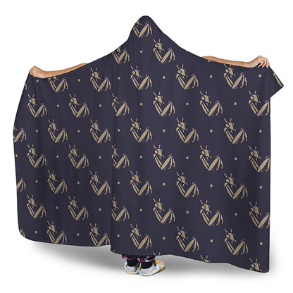 Blue And Beige Mantis Pattern Print Hooded Blanket