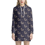 Blue And Beige Mantis Pattern Print Hoodie Dress