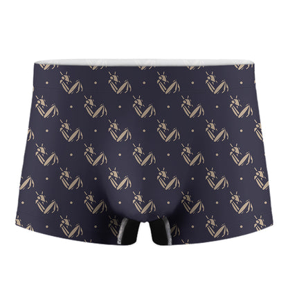 Blue And Beige Mantis Pattern Print Men's Boxer Briefs