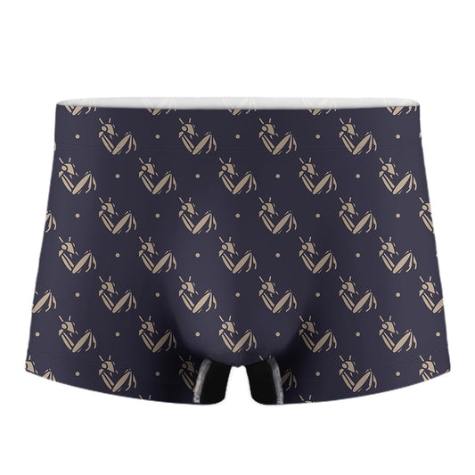 Blue And Beige Mantis Pattern Print Men's Boxer Briefs