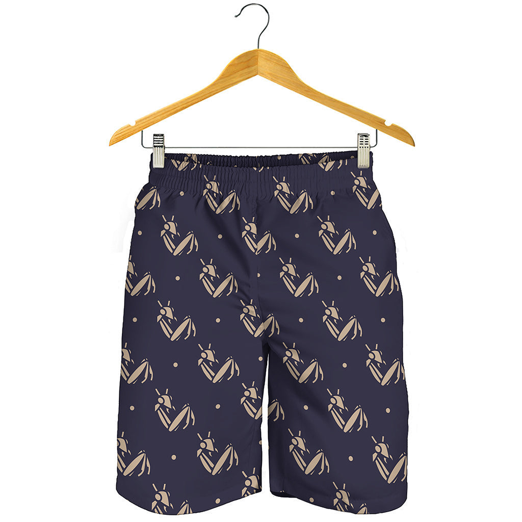 Blue And Beige Mantis Pattern Print Men's Shorts