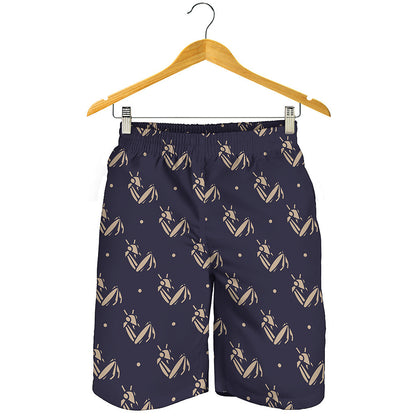 Blue And Beige Mantis Pattern Print Men's Shorts
