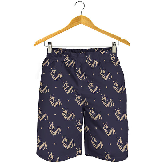 Blue And Beige Mantis Pattern Print Men's Shorts