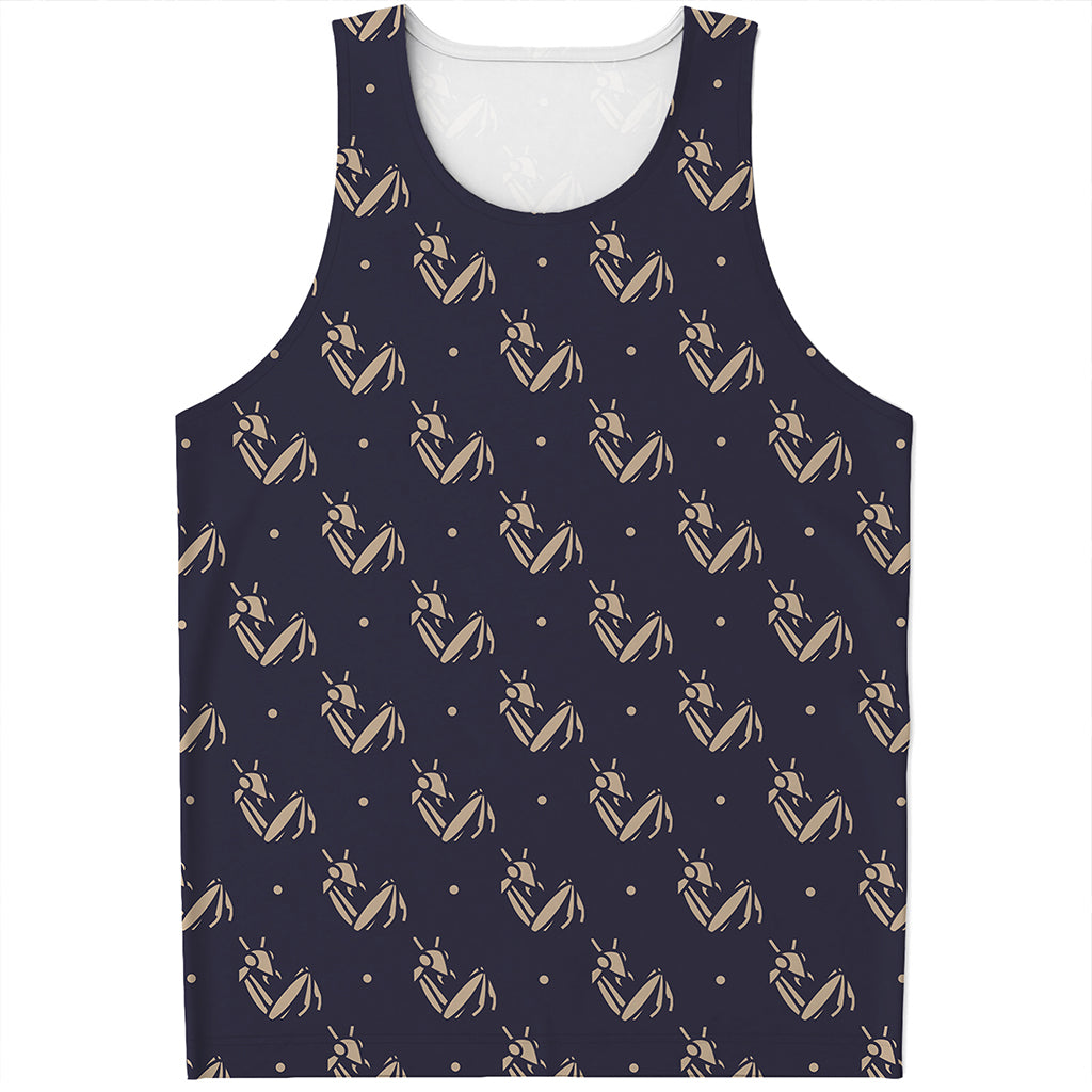 Blue And Beige Mantis Pattern Print Men's Tank Top