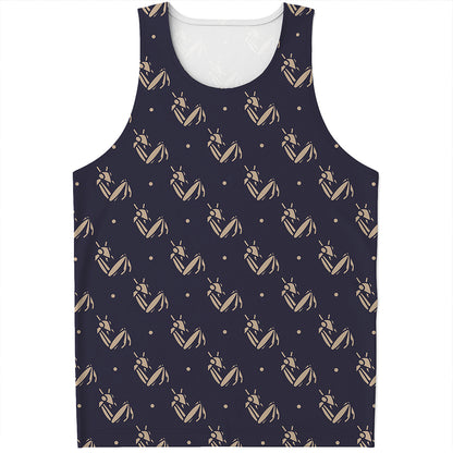 Blue And Beige Mantis Pattern Print Men's Tank Top